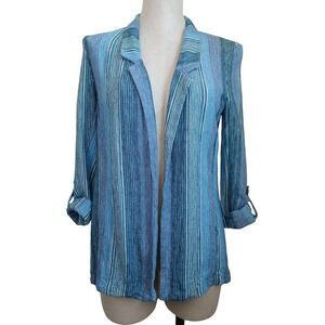 Banjara Blue Striped Linen Blend Open Front Blazer Jacket Small B038C3SS